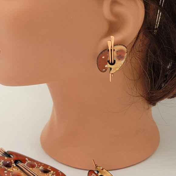 Vintage Signed Matisse Artist Palette Brooch and Clip-on Earring Set - Picture 5 of 10